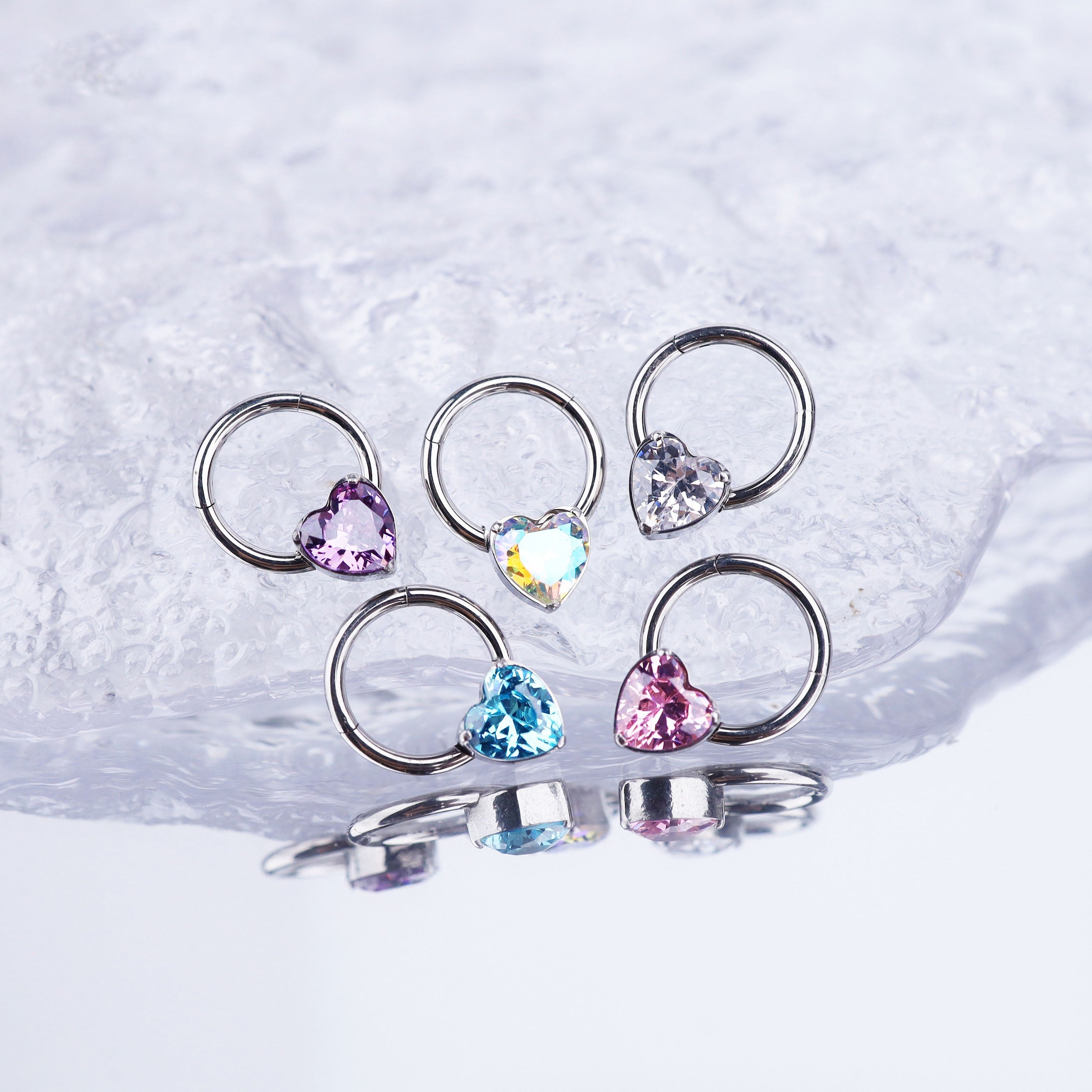 Heart-shaped CZ stainless steel Segment Hoop