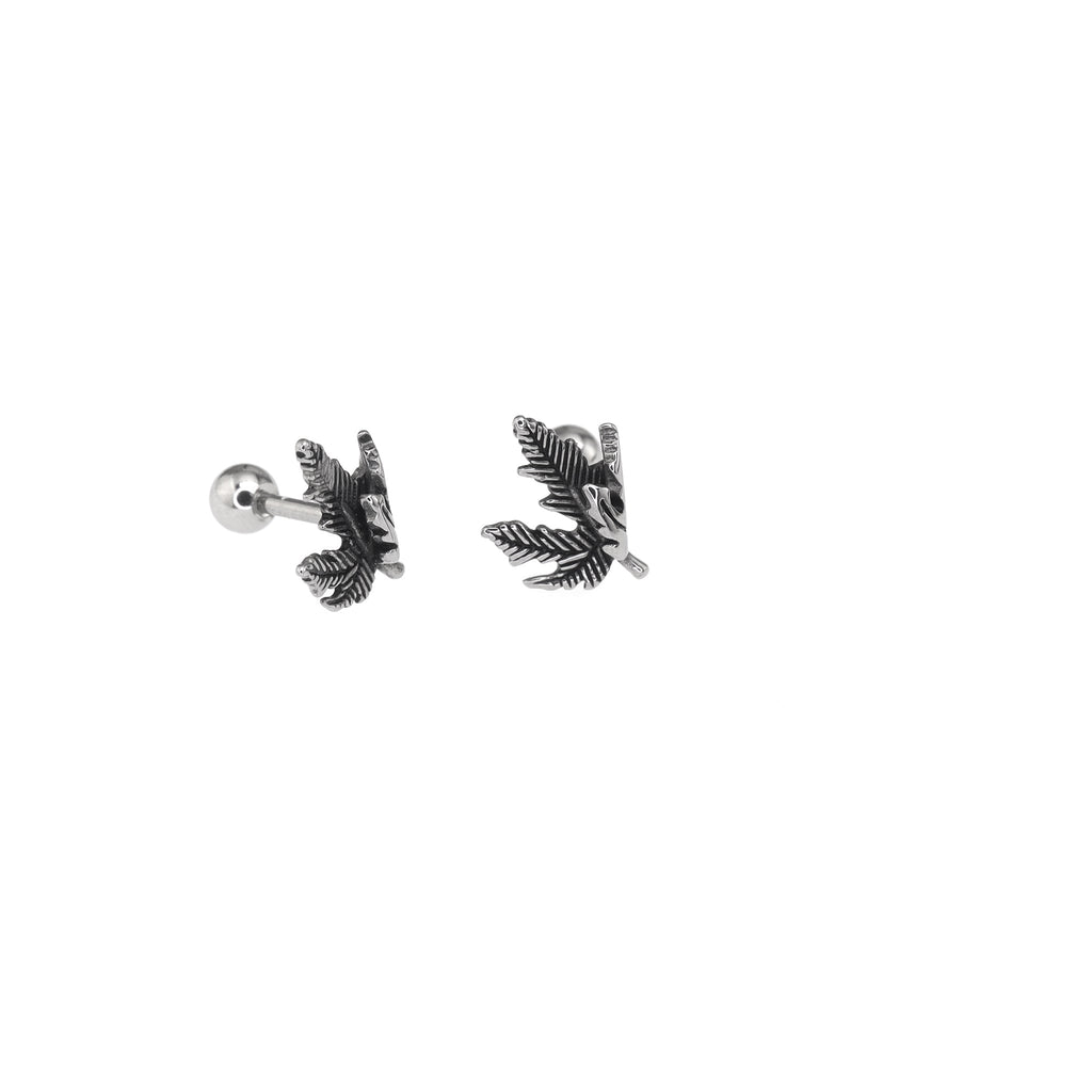 Maple Leaf External Thread Stainless Steel Ear Stud