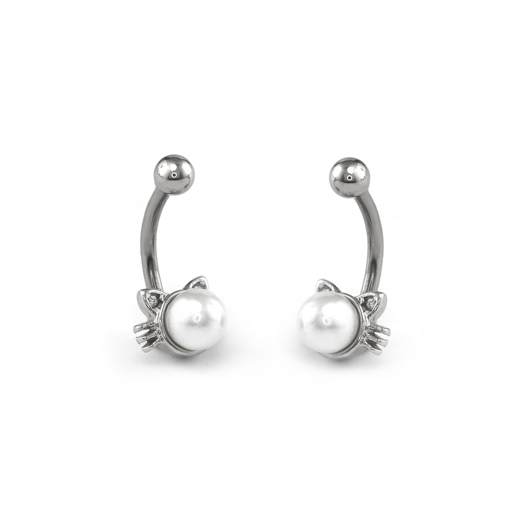 Faux Pearl Cat Stainless Steel Rook Jewelry