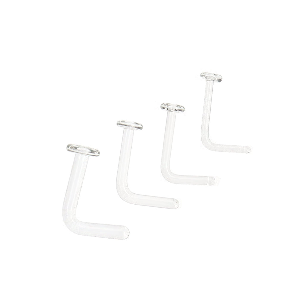 8PCS L-shaped Glass Needle Clear Nose Stud Set