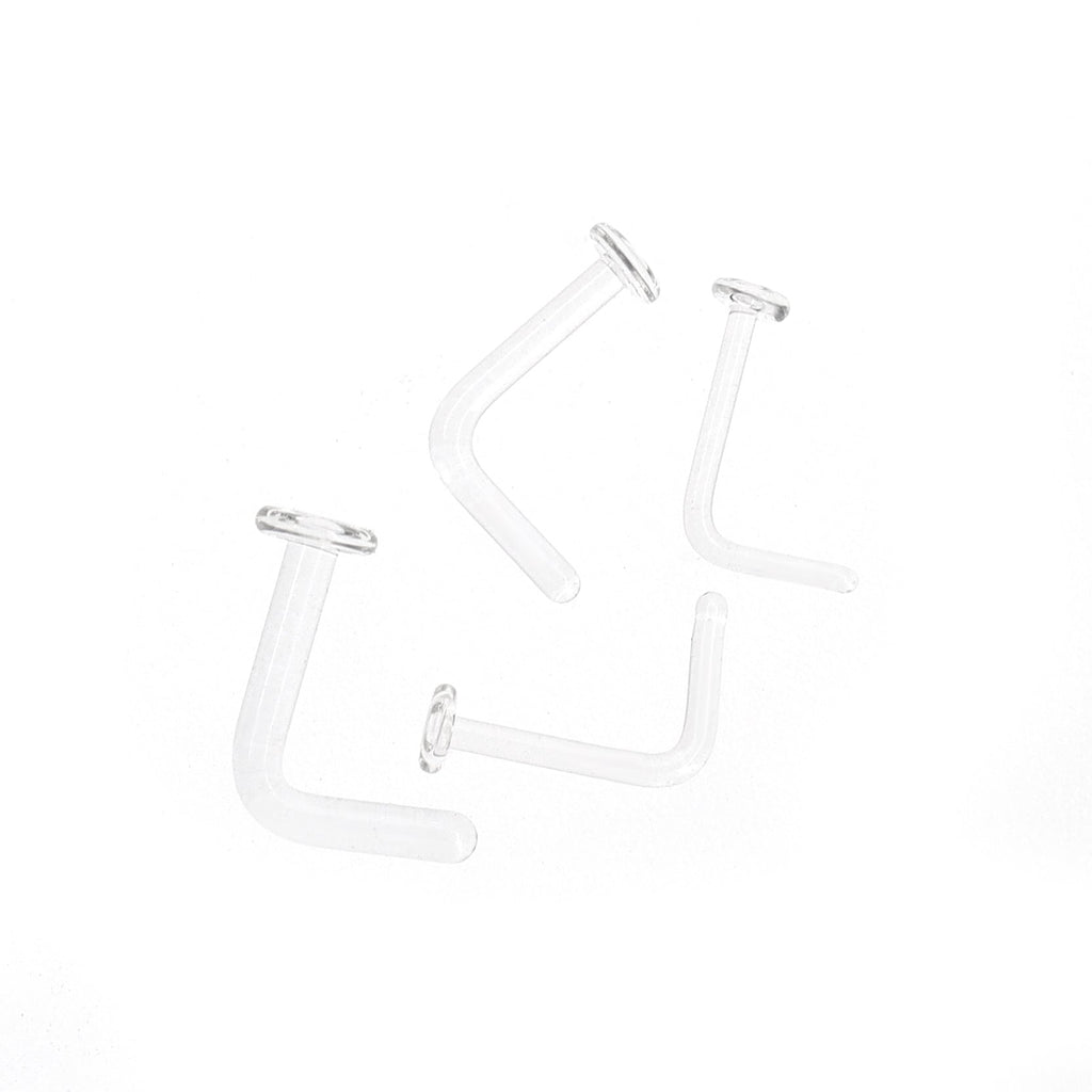 8PCS L-shaped Glass Needle Clear Nose Stud Set