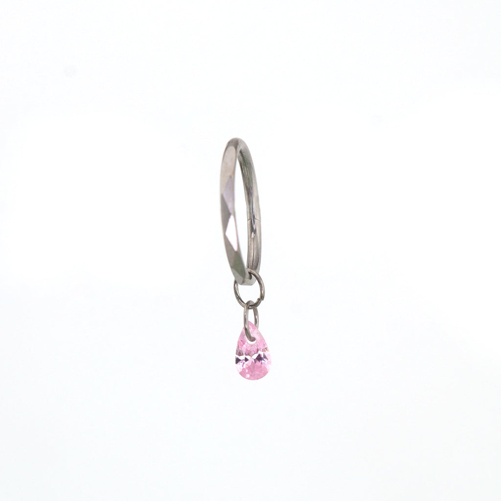 Drop-shaped Rainbow CZ Pendant Titanium Segment Hoop