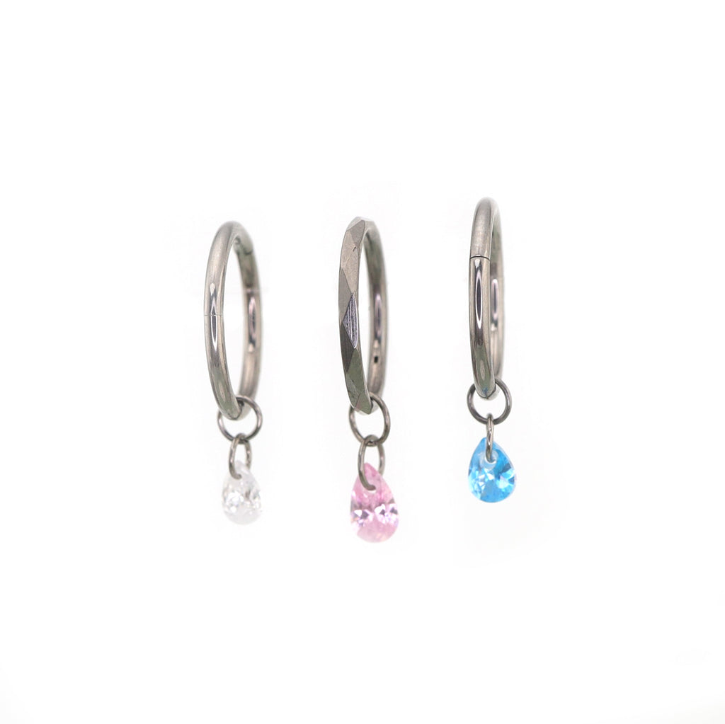 Drop-shaped Rainbow CZ Pendant Titanium Segment Hoop