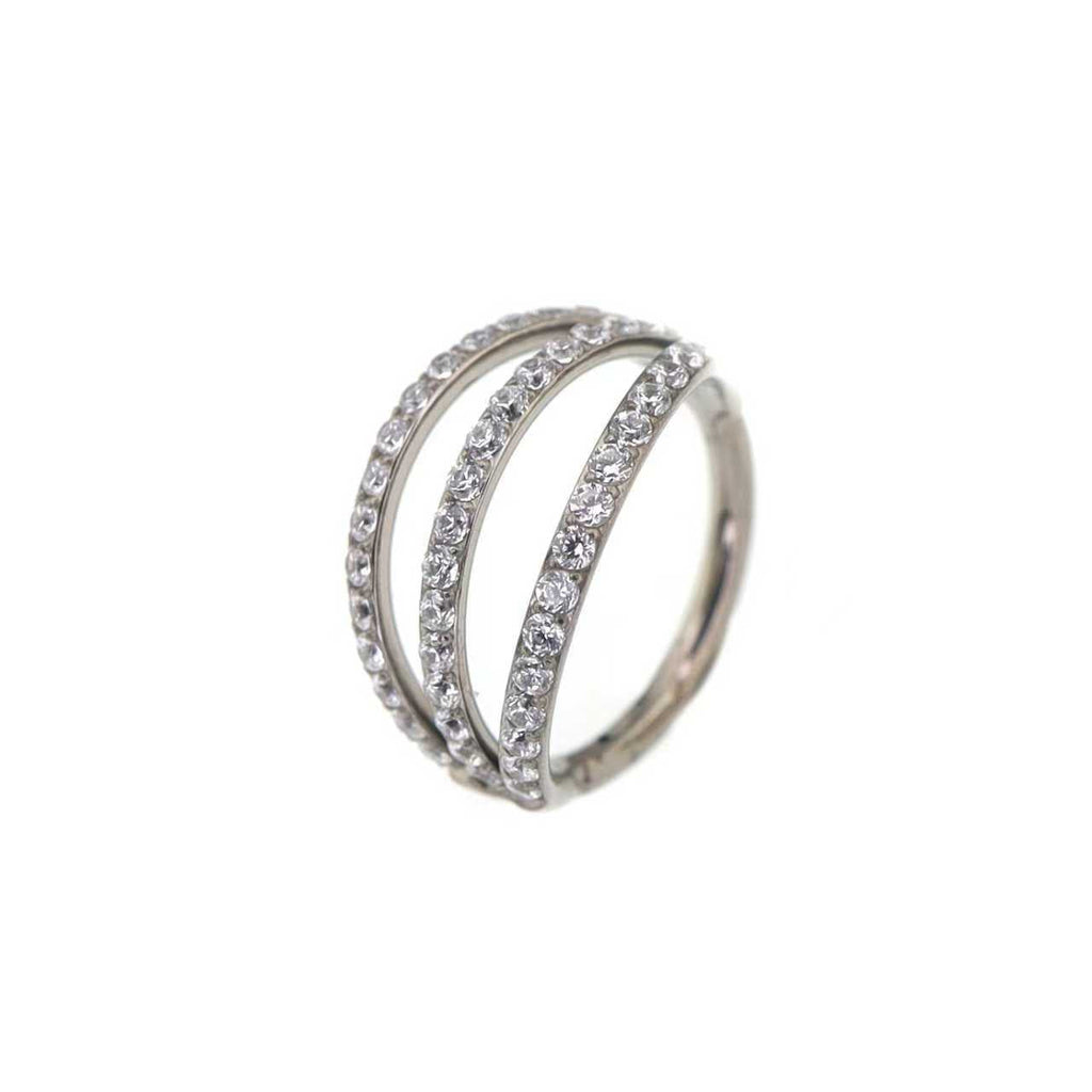 Triple Row CZ Titanium Clicker Ring