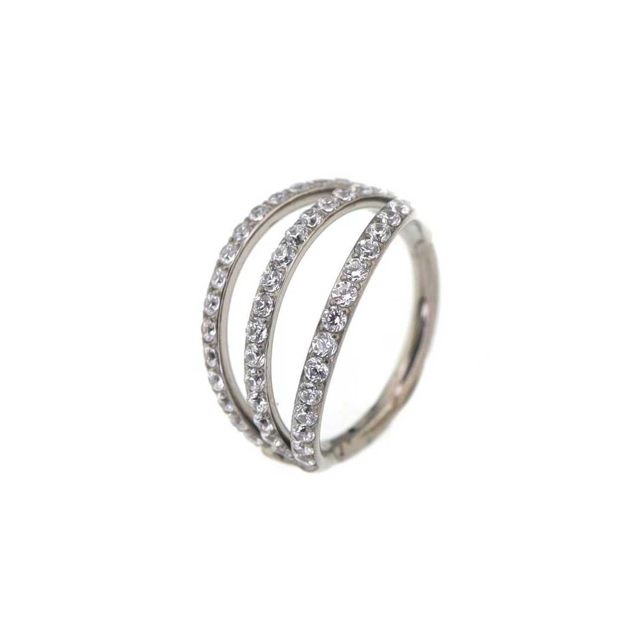 Triple Row CZ Titanium Clicker Ring