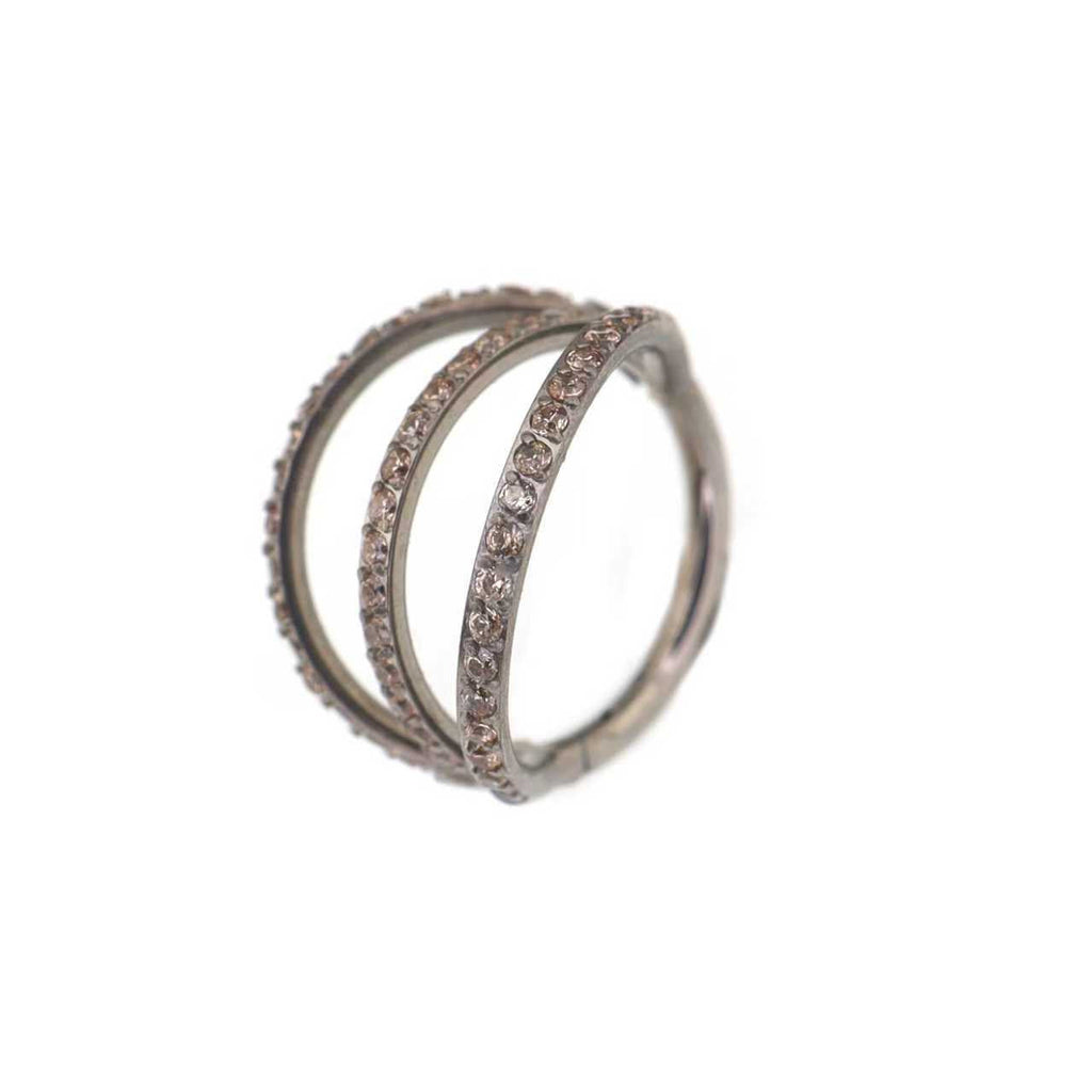 Triple Row CZ Titanium Clicker Ring