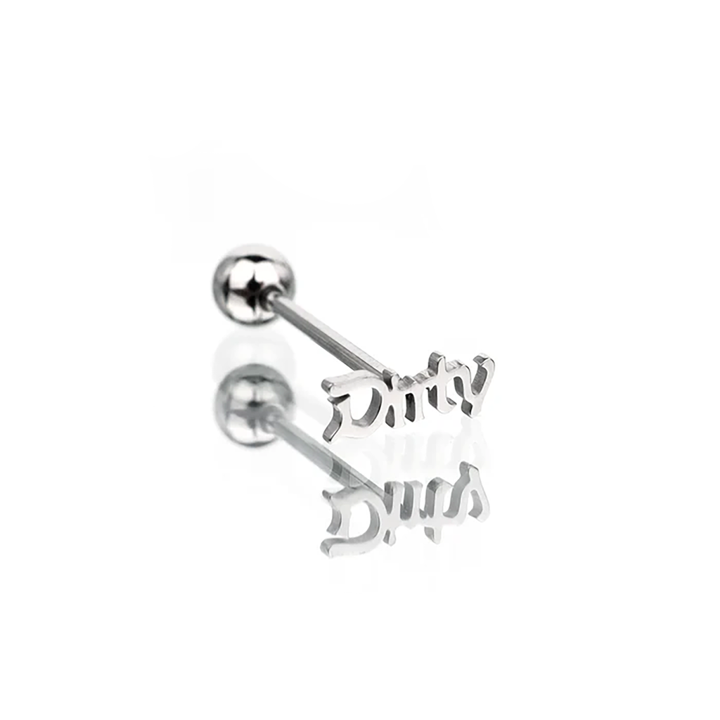 "DIRTY" Text Stainless Steel Tongue Stud