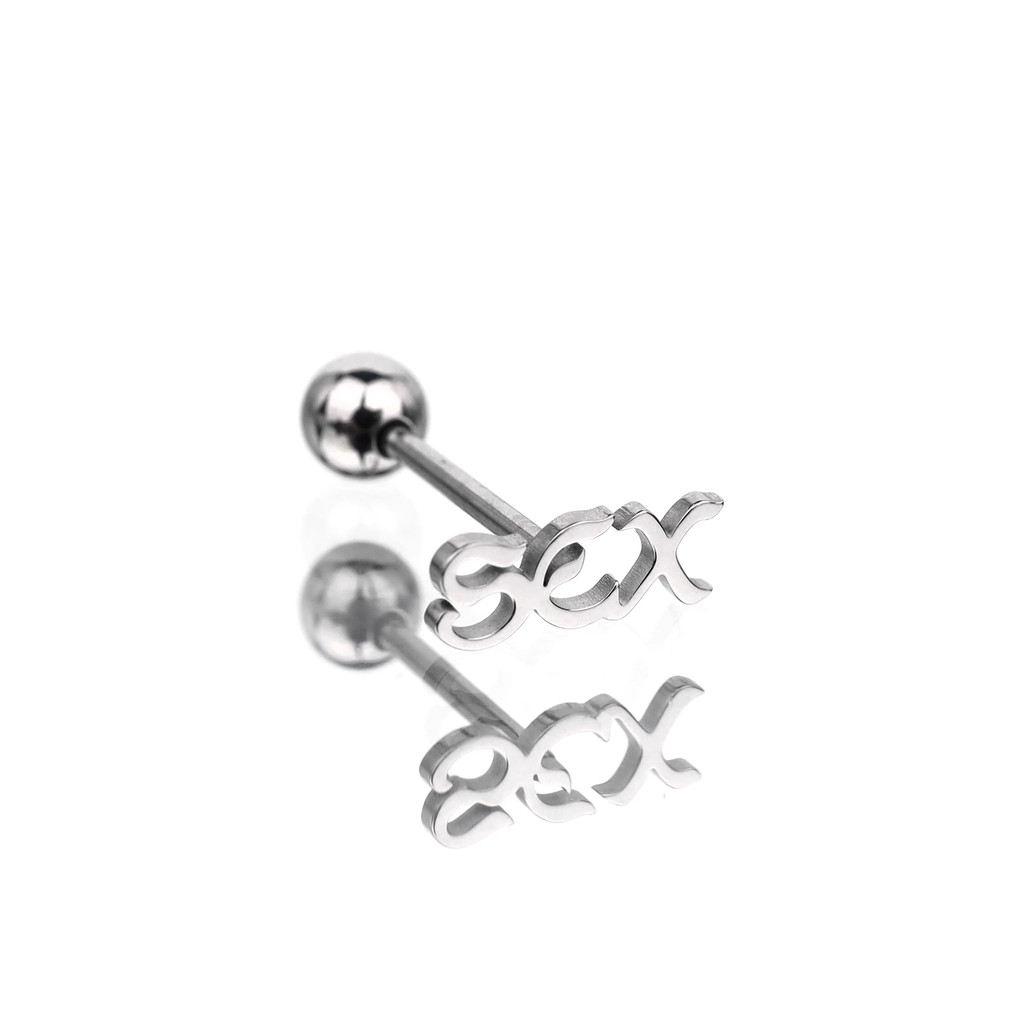 "SEX" Text Stainless Steel Tongue Stud