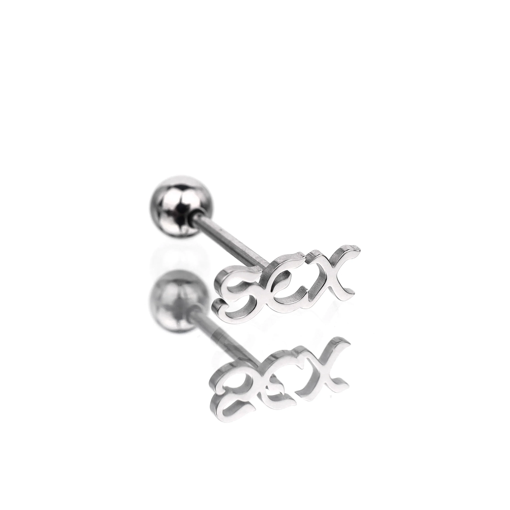 "SEX" Text Stainless Steel Tongue Stud