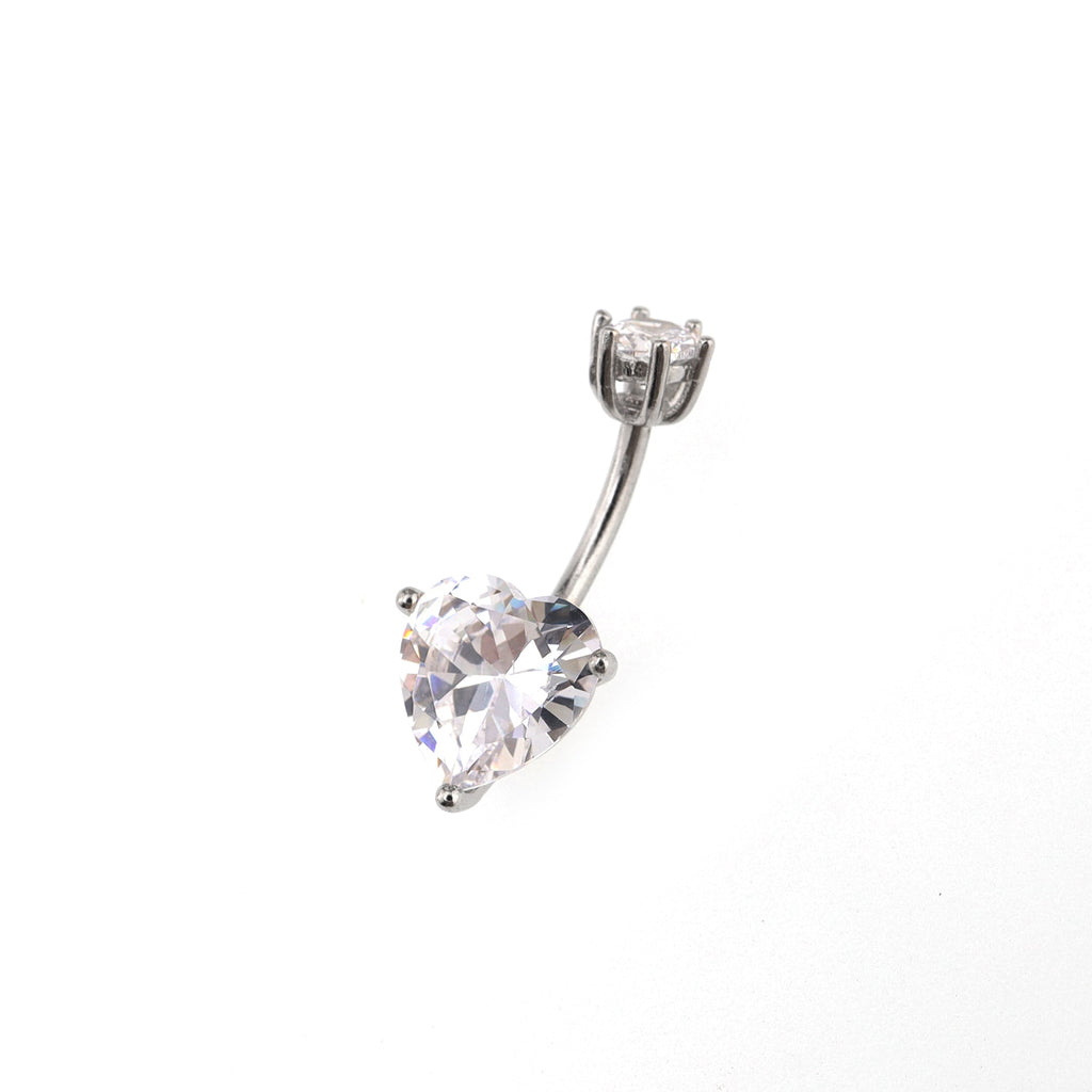 Heart-shaped CZ S925 Sterling Silver Belly Ring