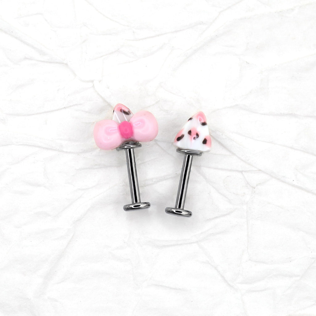 Kitty Bow Leopard Print Titanium Helix Earrings