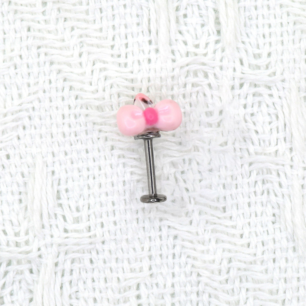 Kitty Bow Leopard Print Titanium Helix Earrings