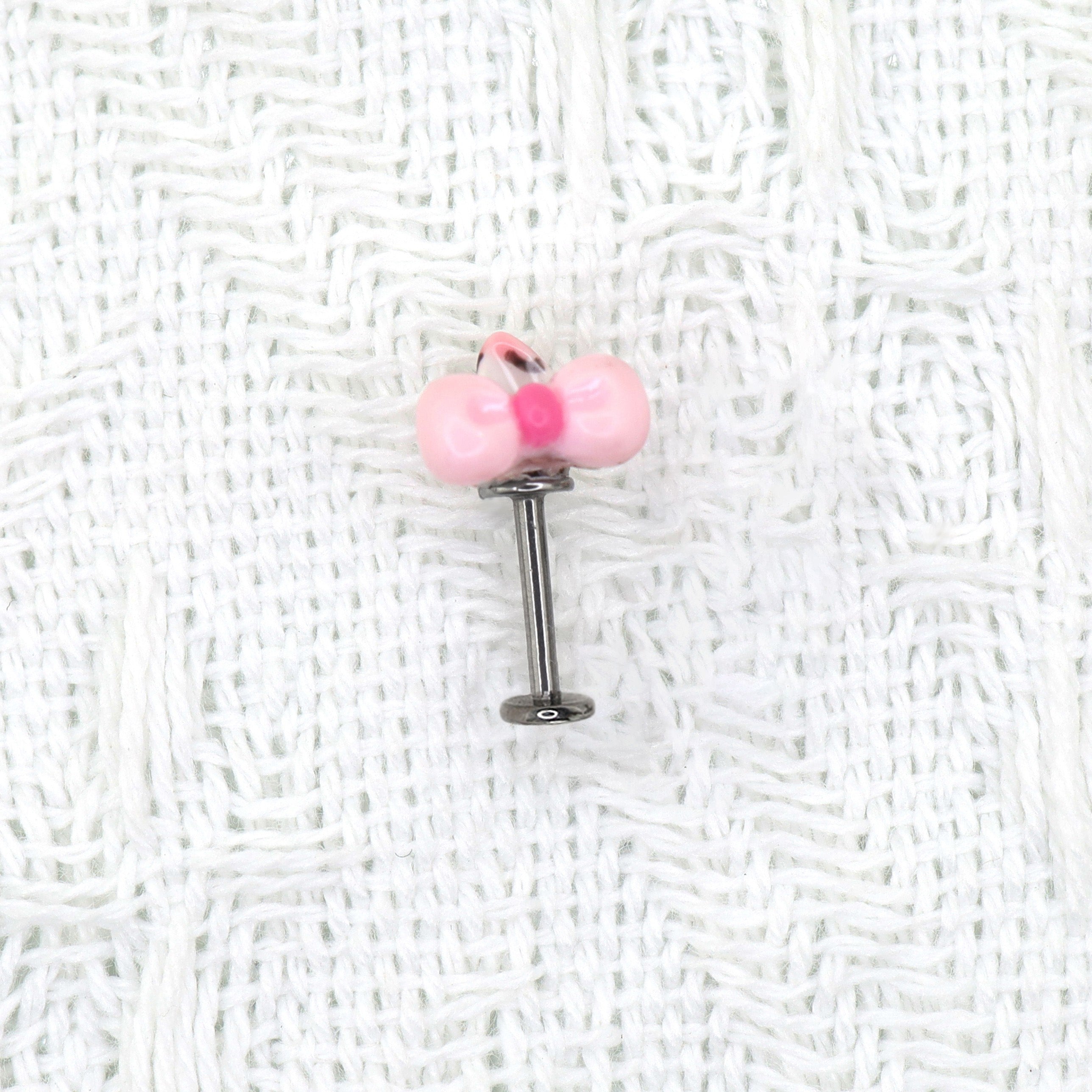 Kitty Bow Leopard Print Titanium Helix Earrings