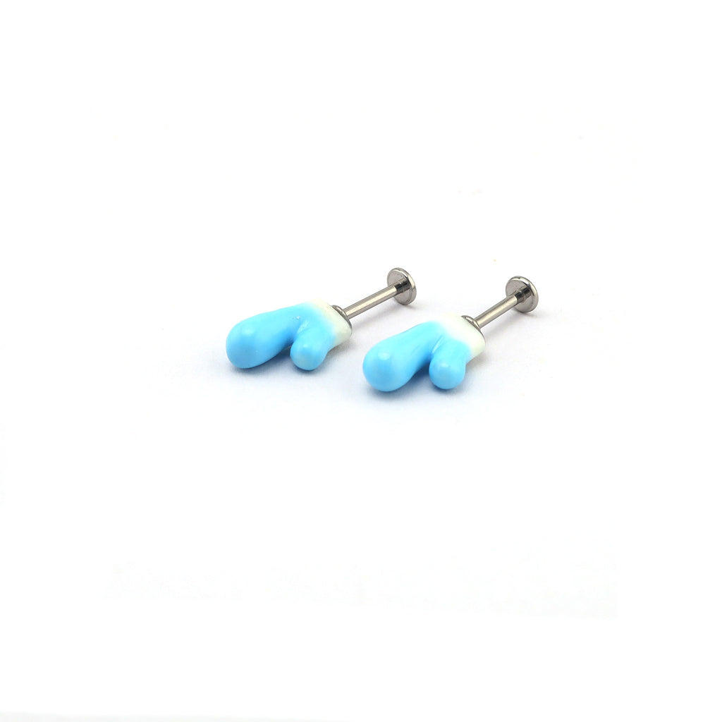 Titanium Alloy Blue Resin Deer Antler Ear Stud