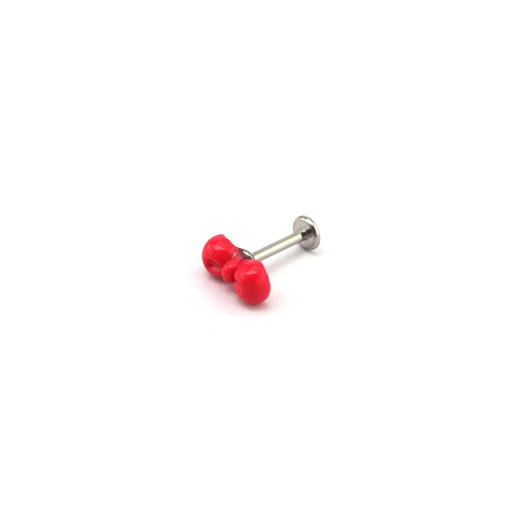 Titanium Alloy Red Resin Bow Ear Stud