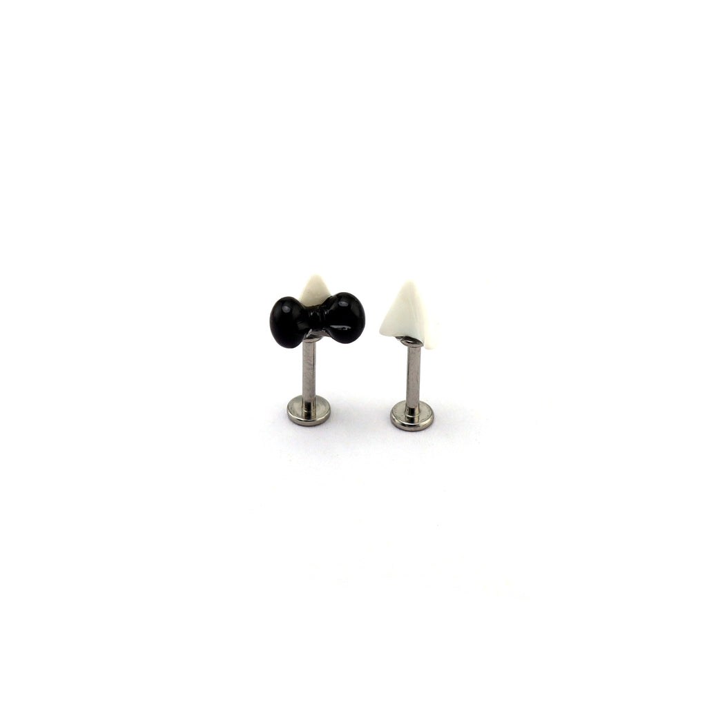 Titanium Alloy Black & White Hello Kitty Ear Stud