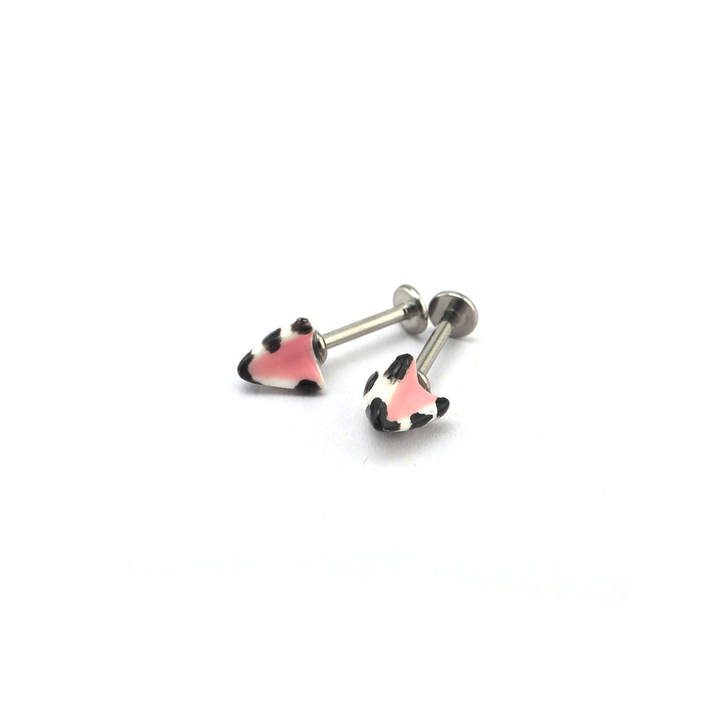 Titanium Alloy Black & White Leopard Print Cat Ear Stud