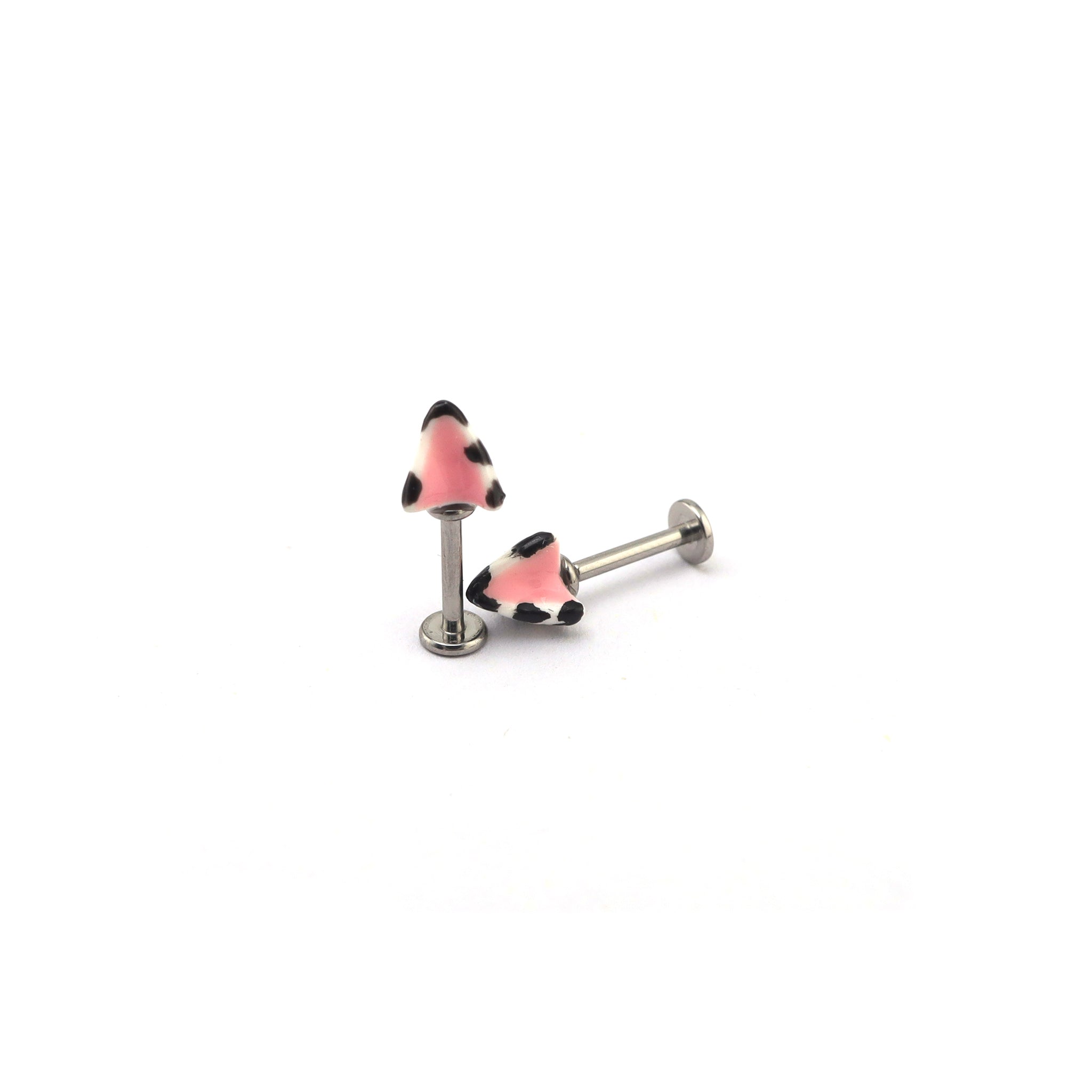 Titanium Alloy Black & White Leopard Print Cat Ear Stud