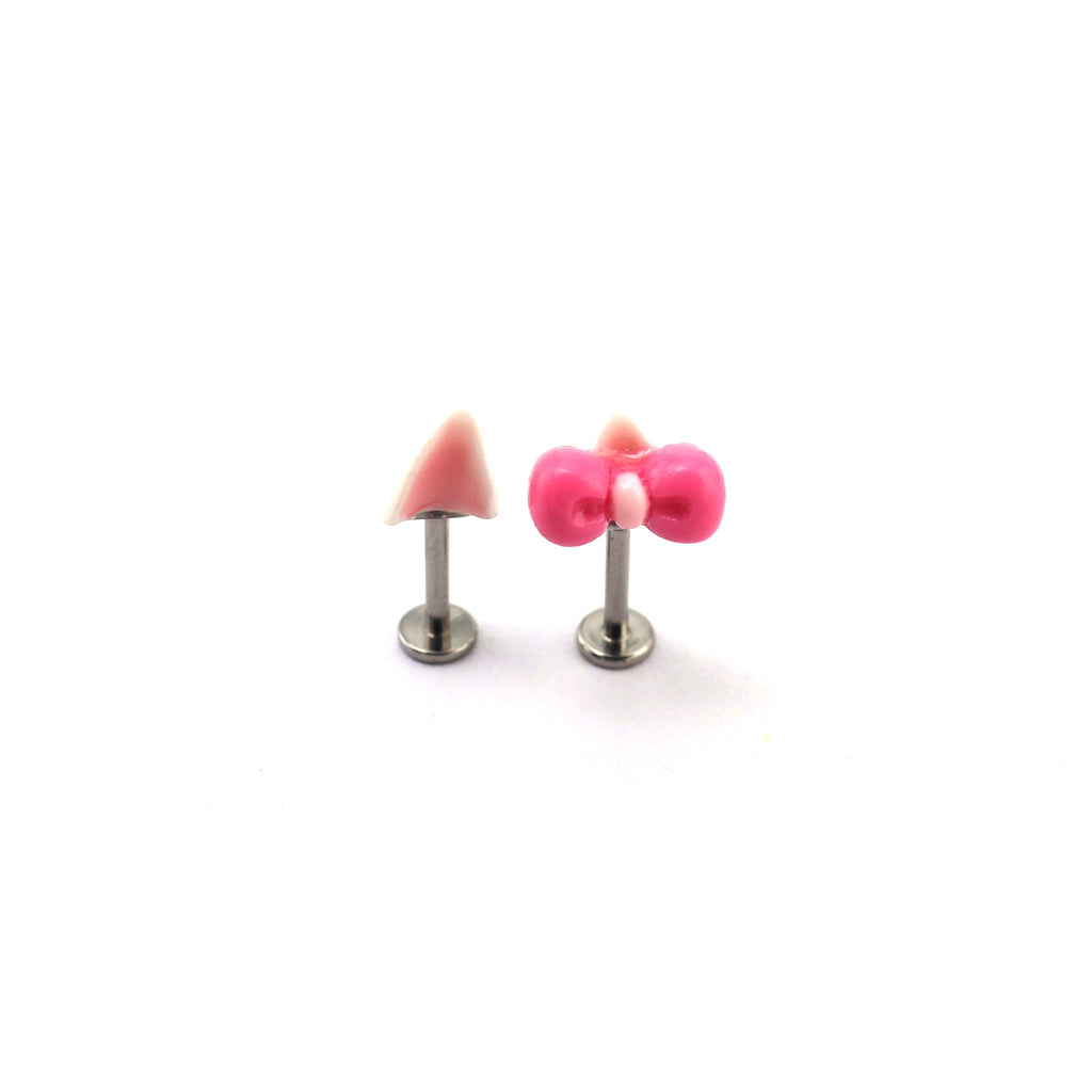 Titanium Alloy Pink Resin Hello Kitty Ear Stud