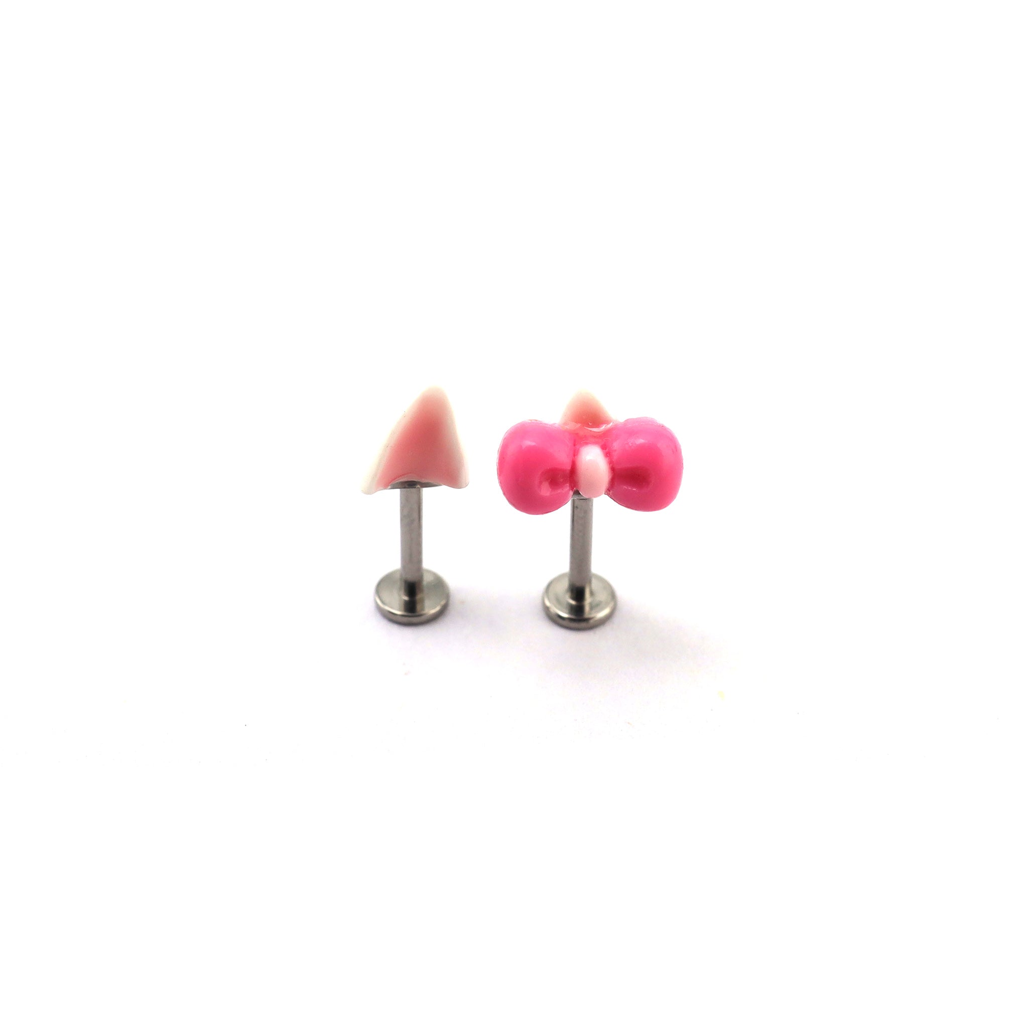 Titanium Alloy Pink Resin Hello Kitty Ear Stud
