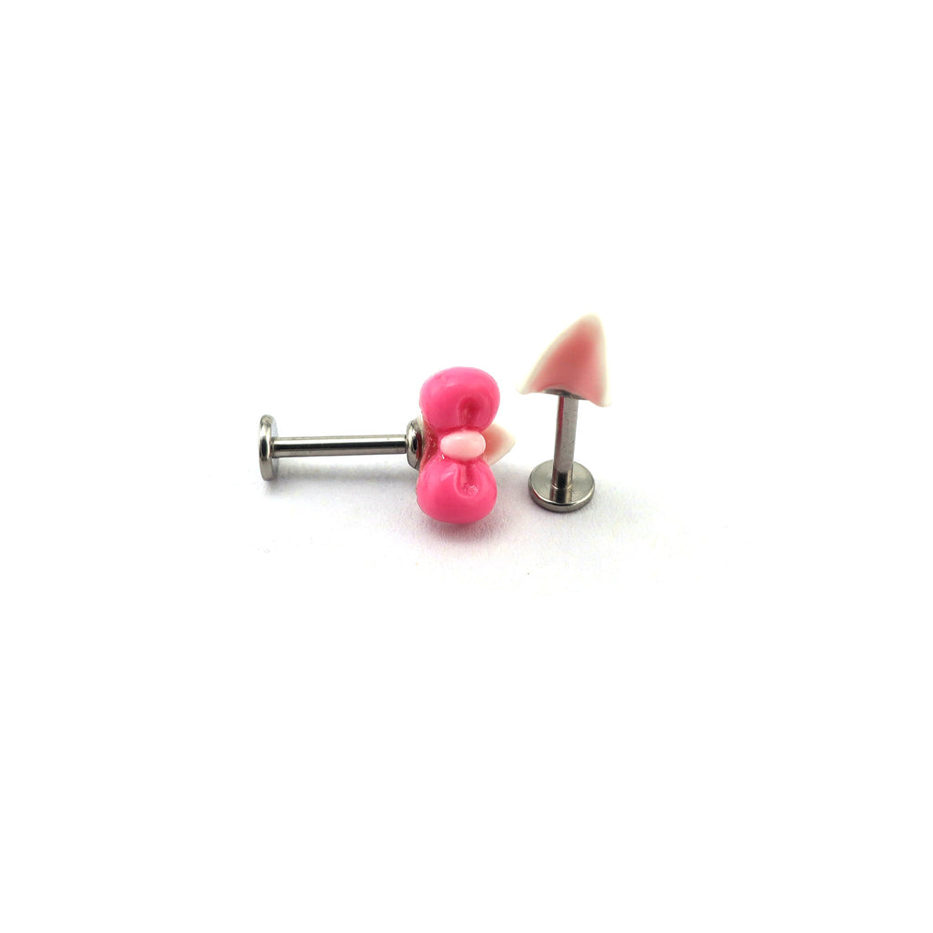 Titanium Alloy Pink Resin Hello Kitty Ear Stud