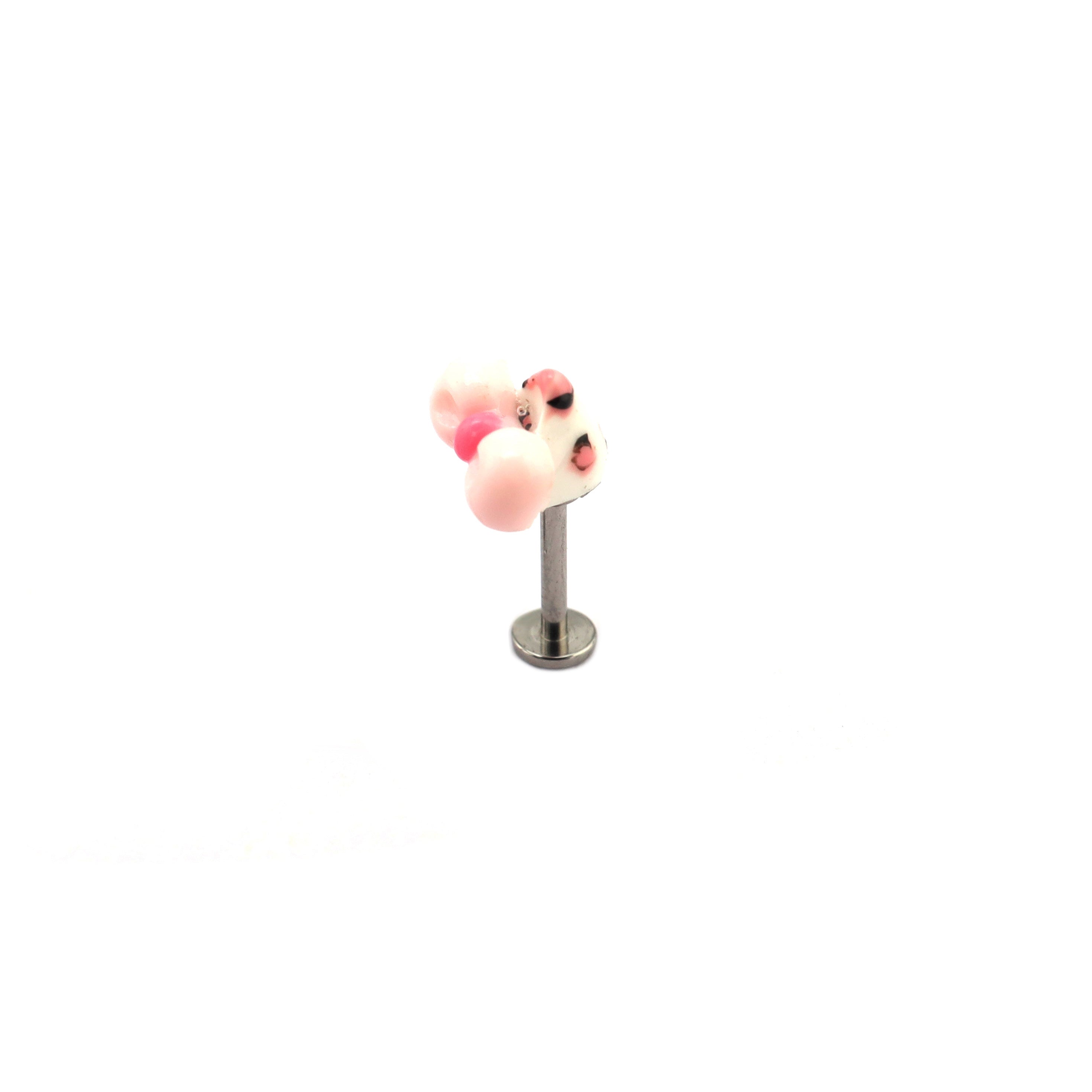 Titanium Alloy Pink Leopard Print Hello Kitty Ear Stud