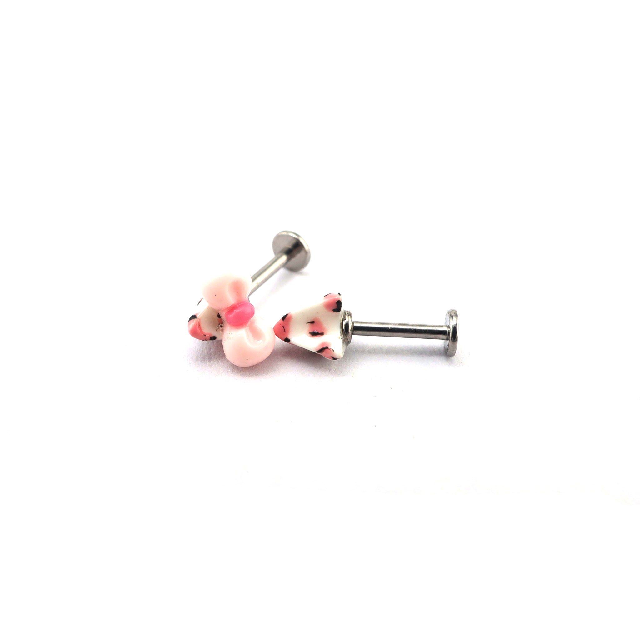 Titanium Alloy Pink Leopard Print Hello Kitty Ear Stud