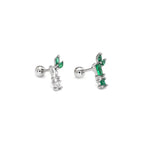 White & Green CZ Bamboo Segment Thin Gauge Ear Studs