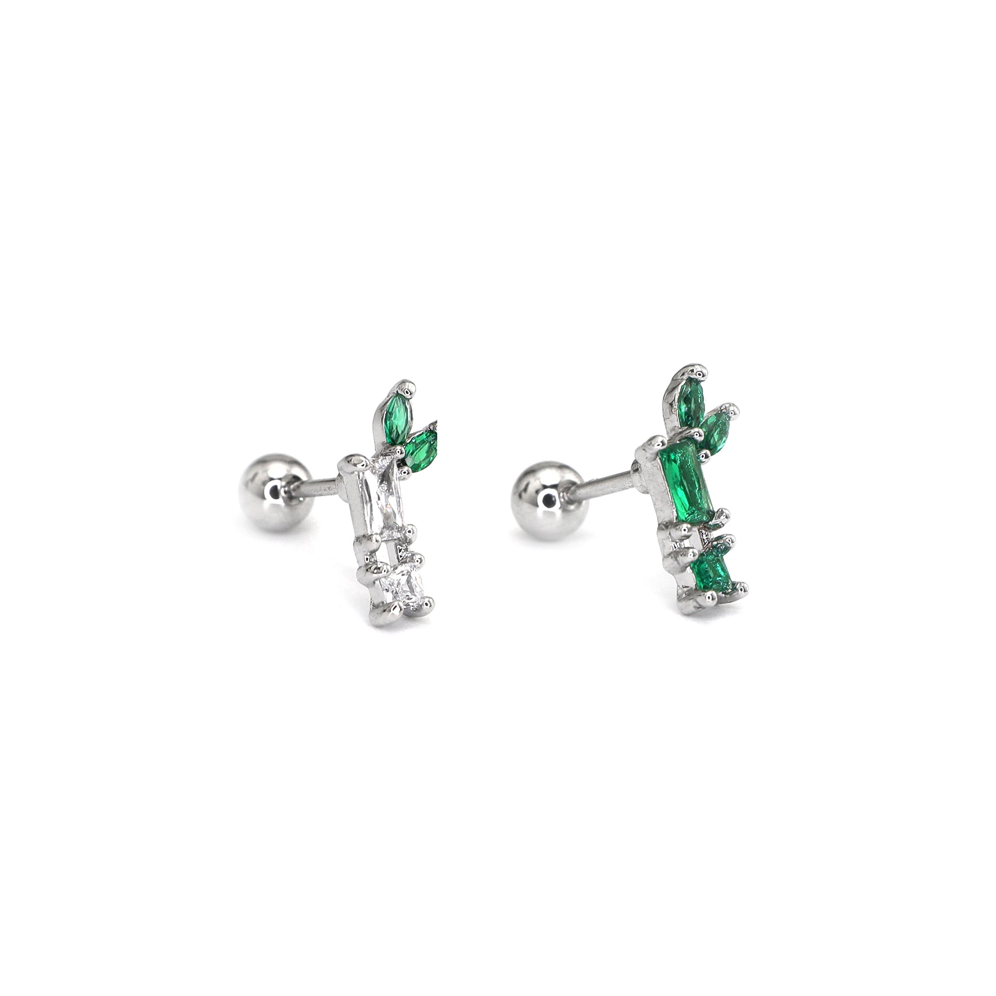 White & Green CZ Bamboo Segment Thin Gauge Ear Studs