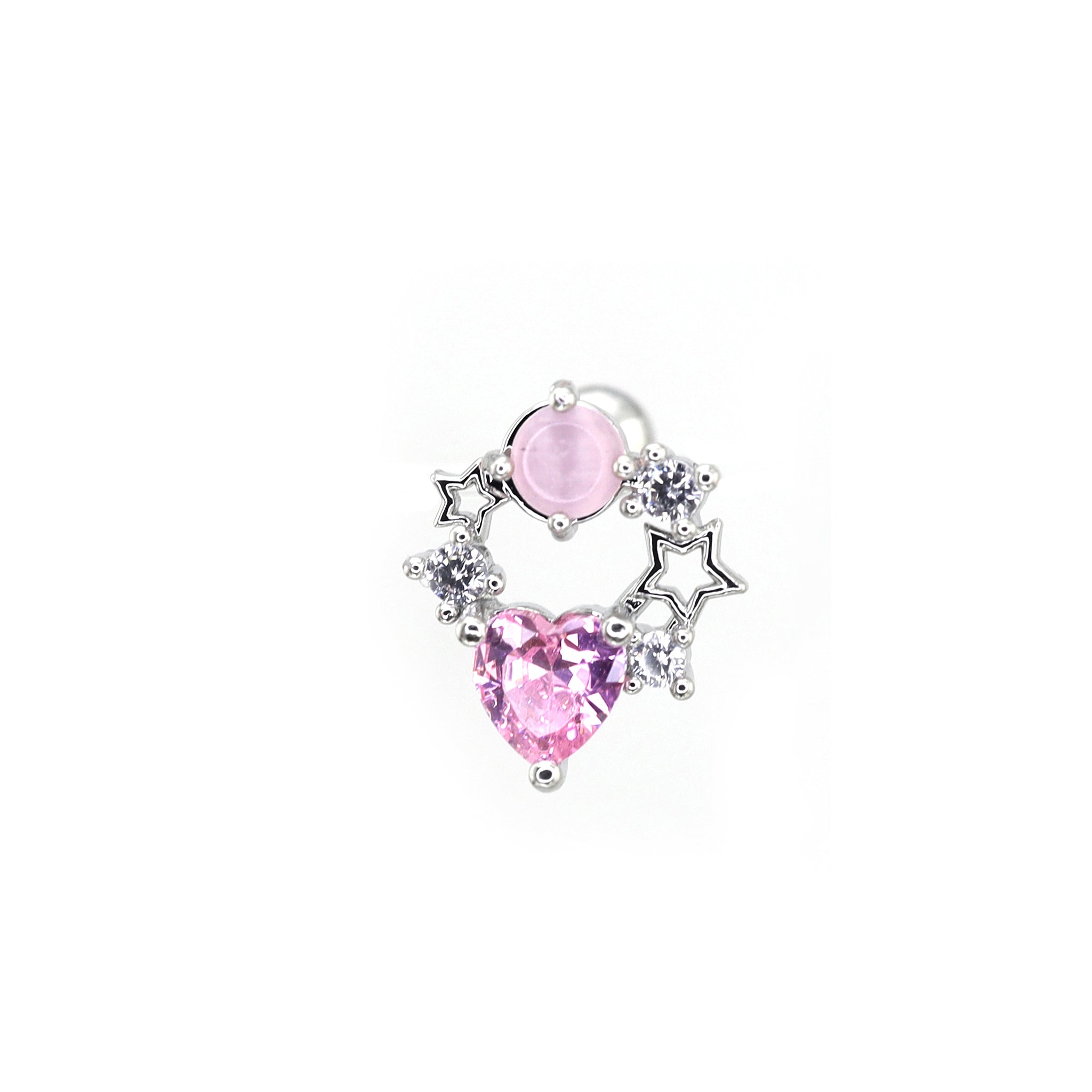 Pink CZ Cat's Eye Floral Halo Ear Studs