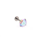 High-Shine Aurora Borealis Rose-Cut CZ Internally Threaded Titanium Studs