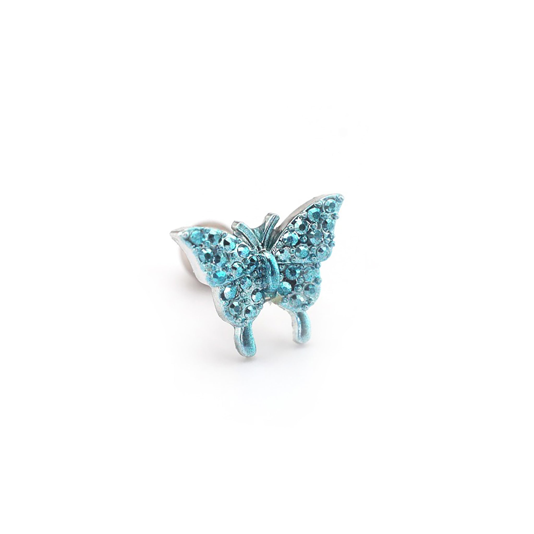 Thin Needle Micro-Pave Butterfly Stainless Steel Ear Studs