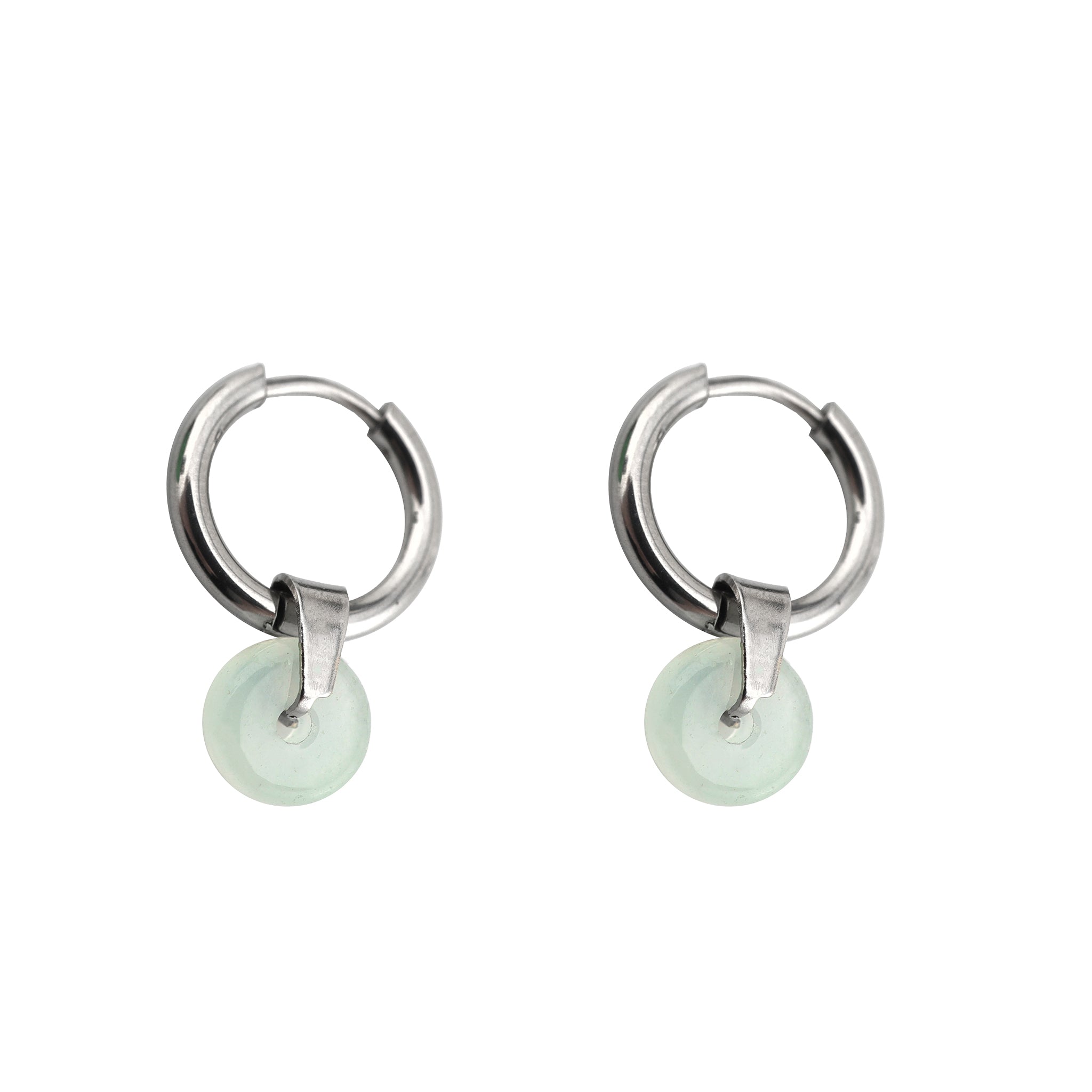 White & Green Simulated Jade Pendant Stainless Steel Earrings