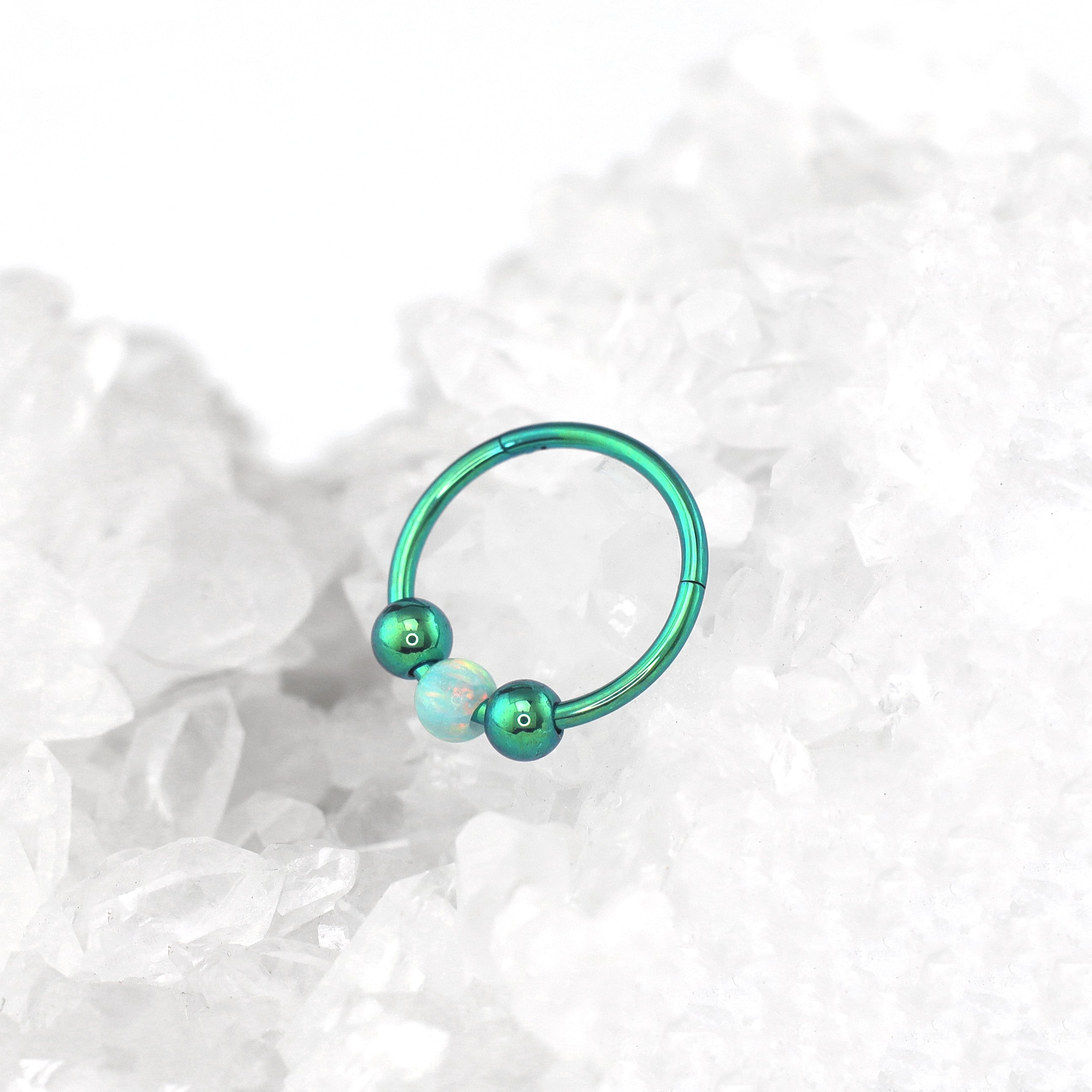 Spinning Ball Opal Titanium Segment Hoop