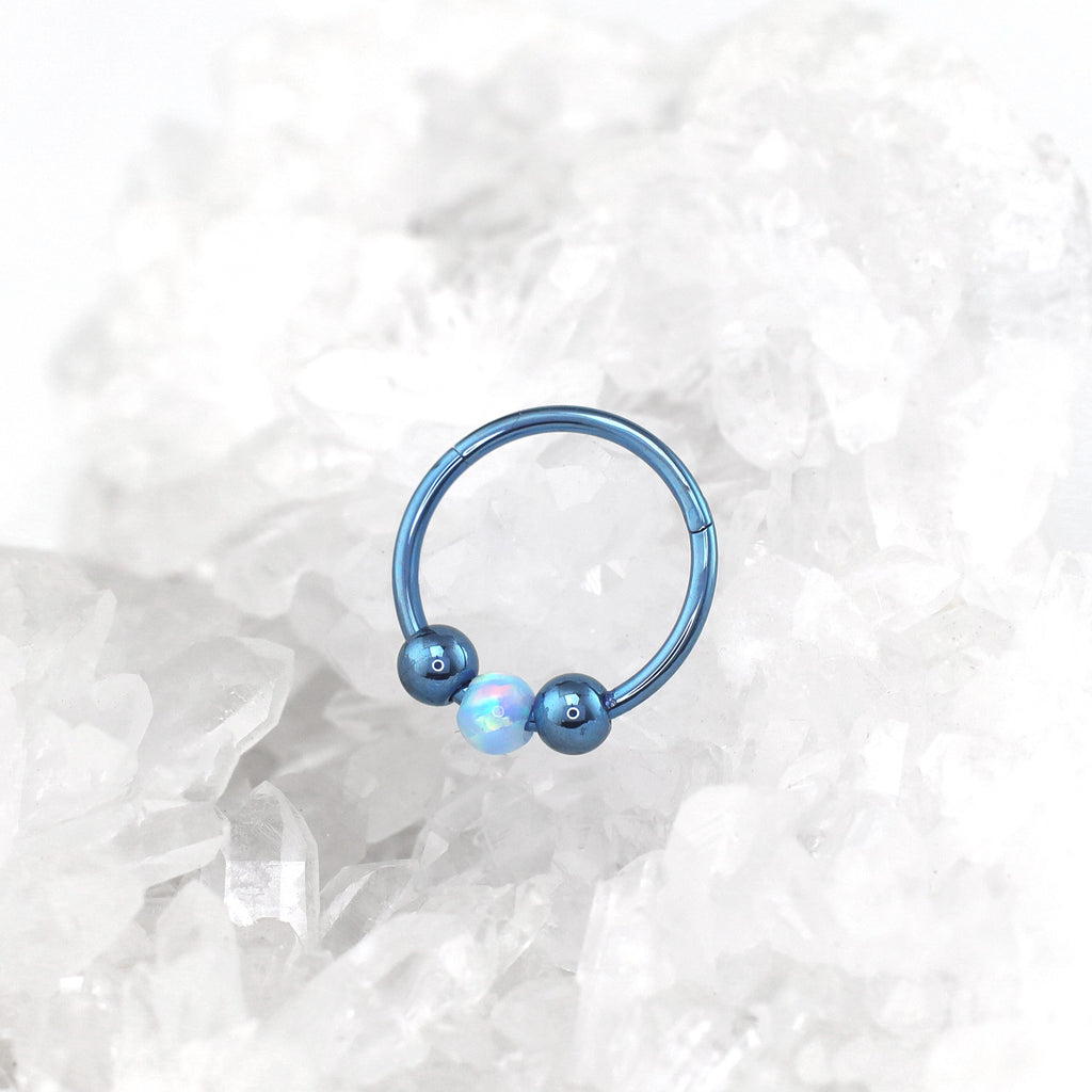 Spinning Ball Opal Titanium Segment Hoop