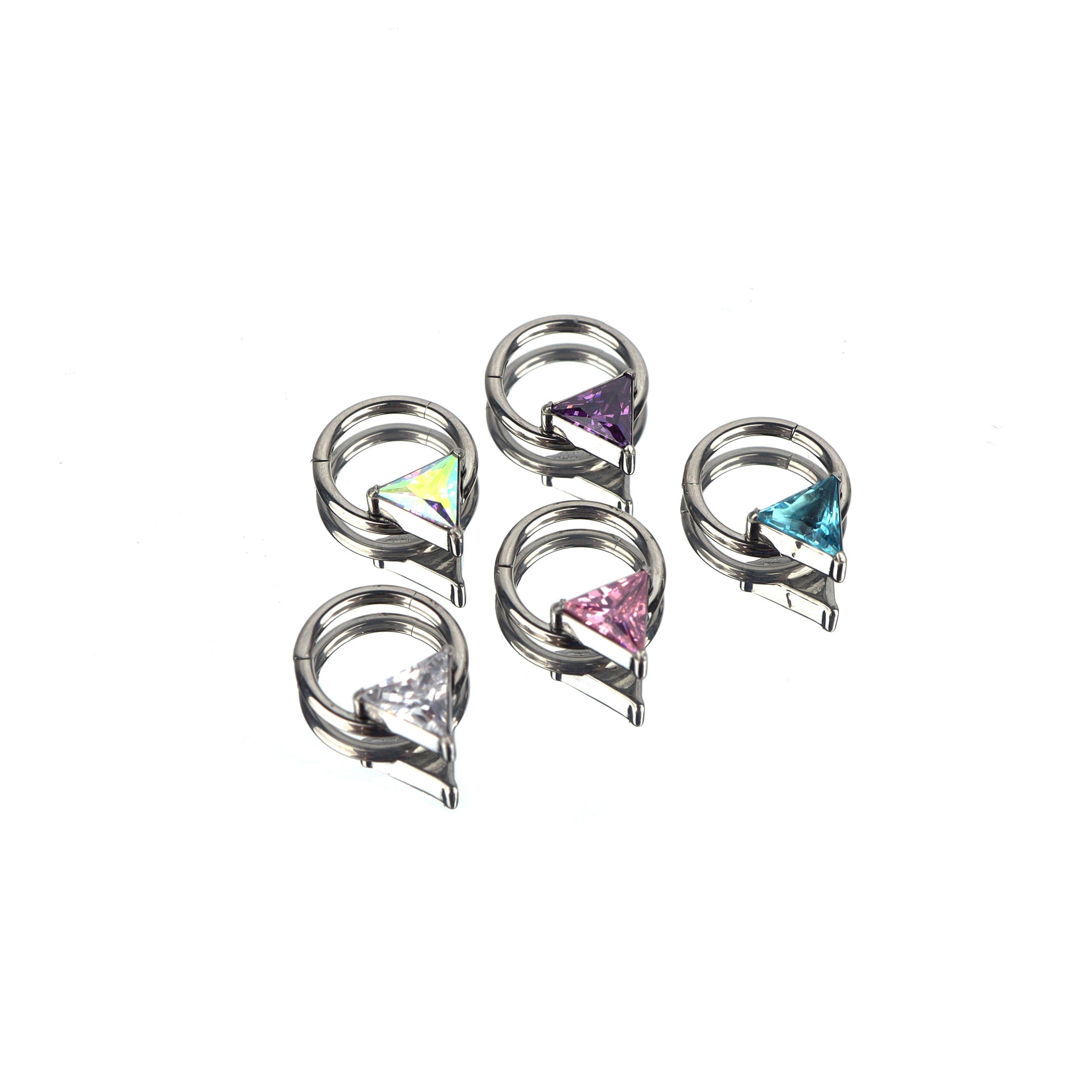 Triangle CZ stainless steel Segment Hoop
