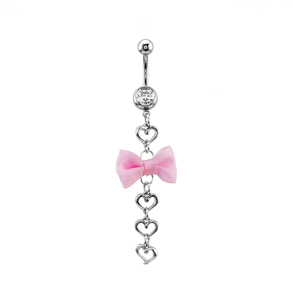 Pink Fabric bow tie Dangle Belly Ring