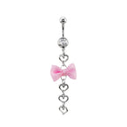 Pink Fabric bow tie Dangle Belly Ring