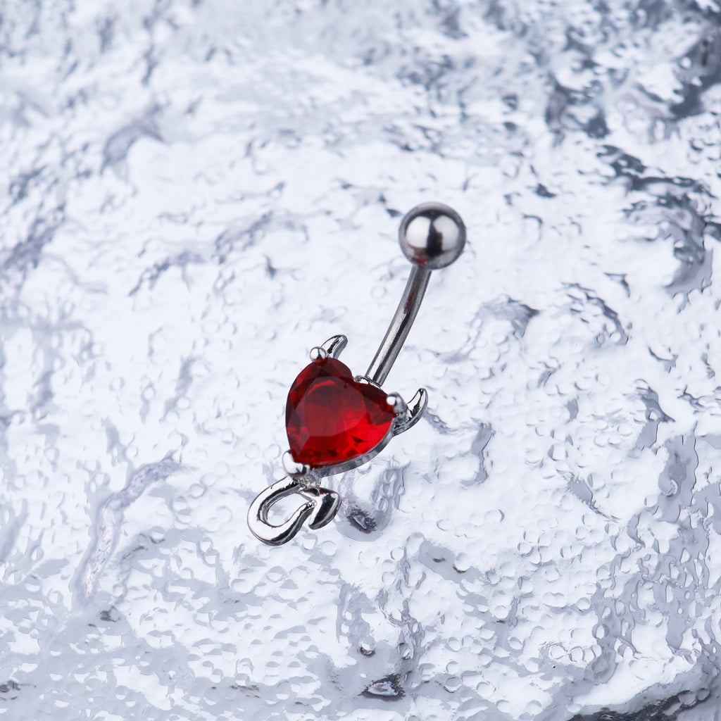 Devil Heart CZ stainless steel Belly Ring