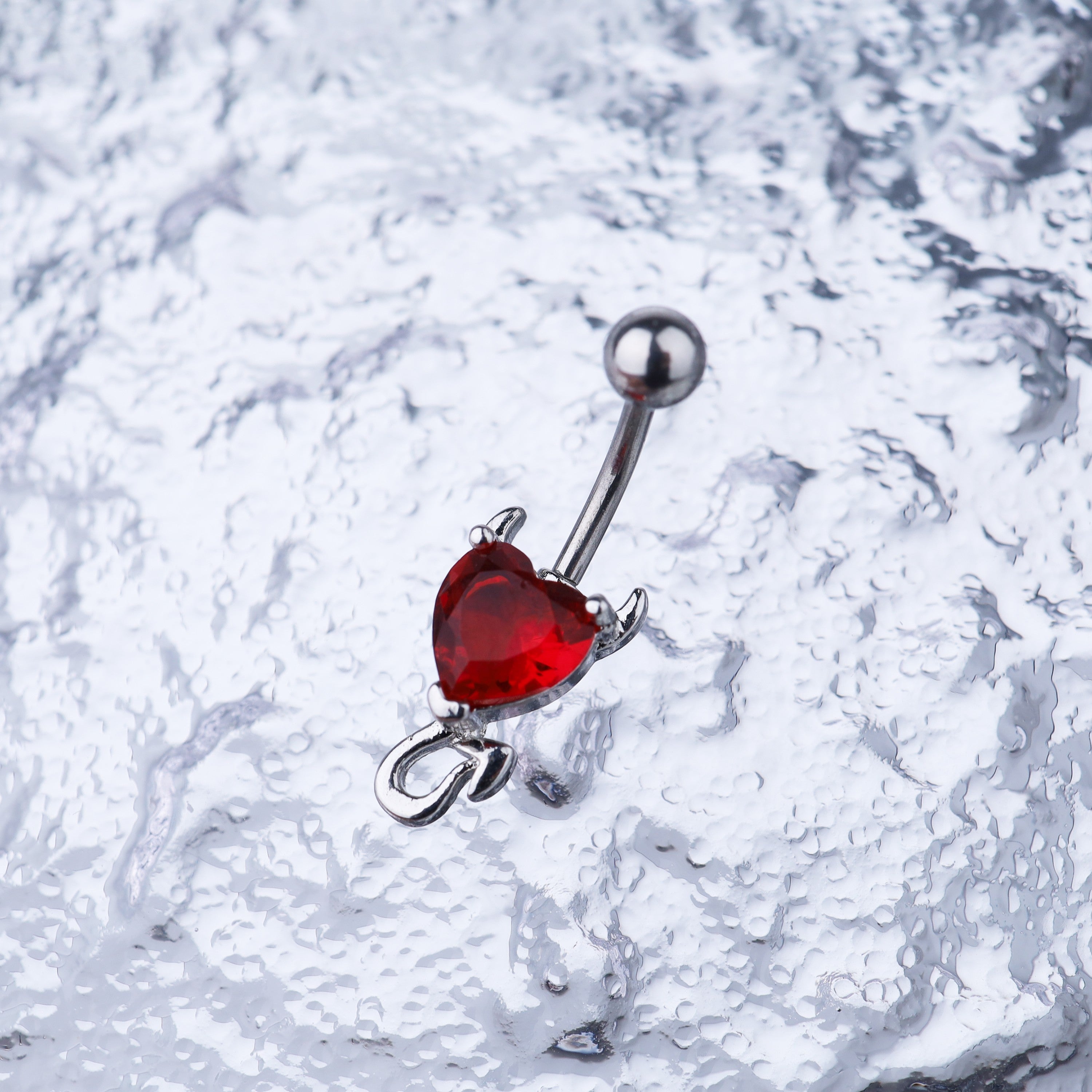 Devil Heart CZ stainless steel Belly Ring