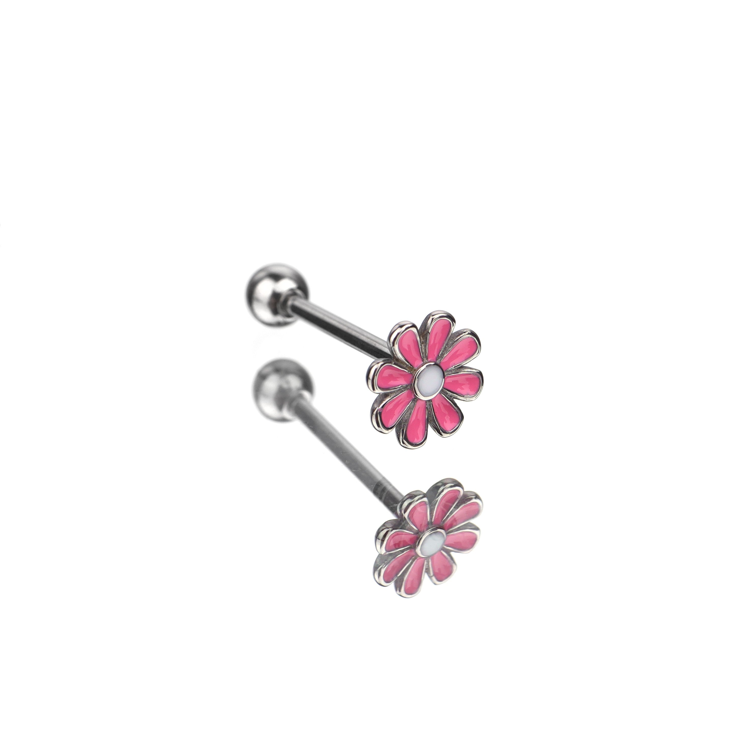 Pink Flower Oil Slick Tongue Stud