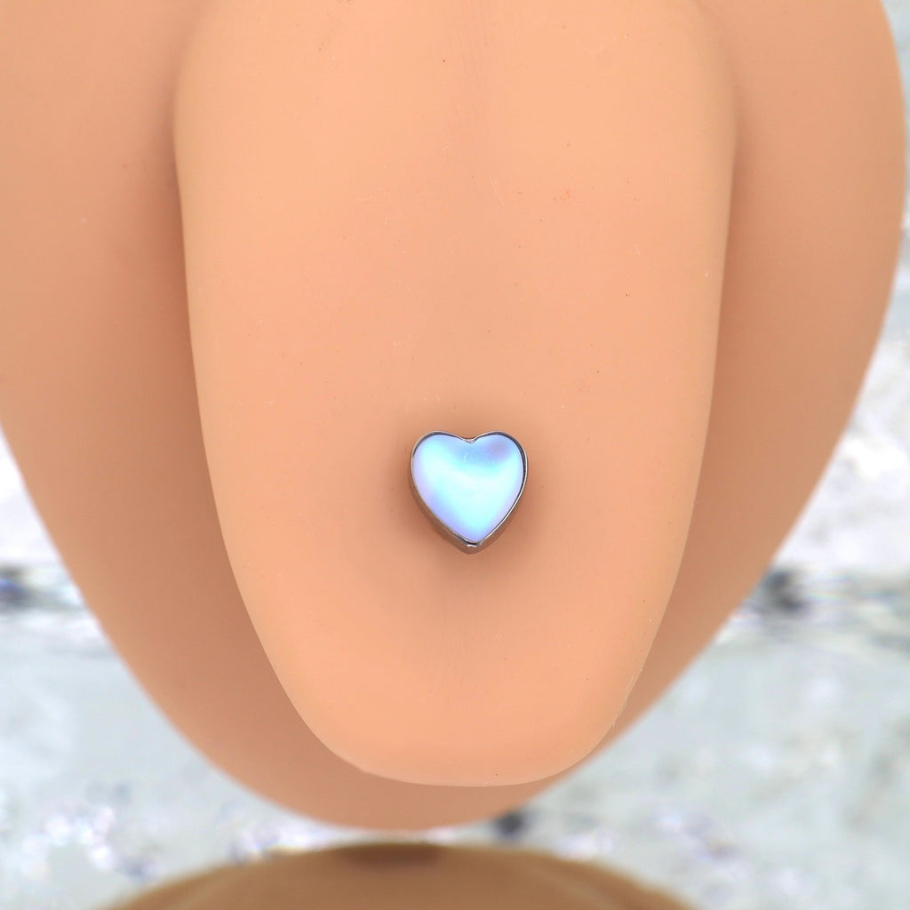 Heart-shaped moonstone Titanium tongue stud