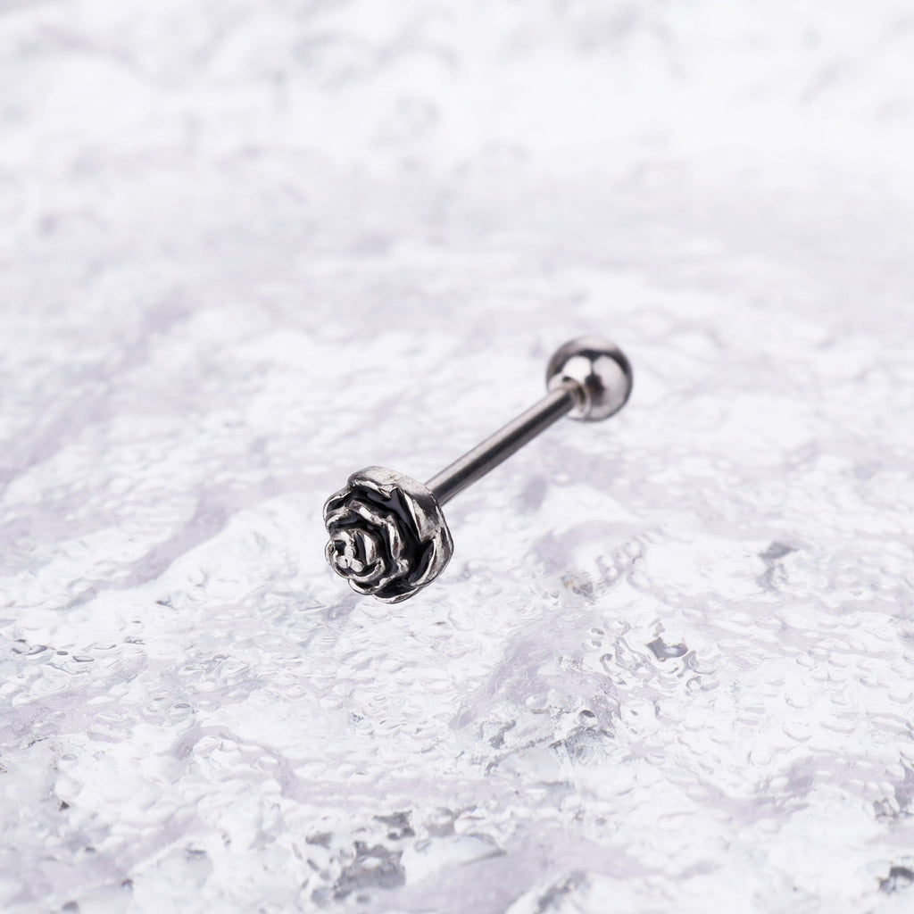3D Rose Sterling Silver Tongue Stud