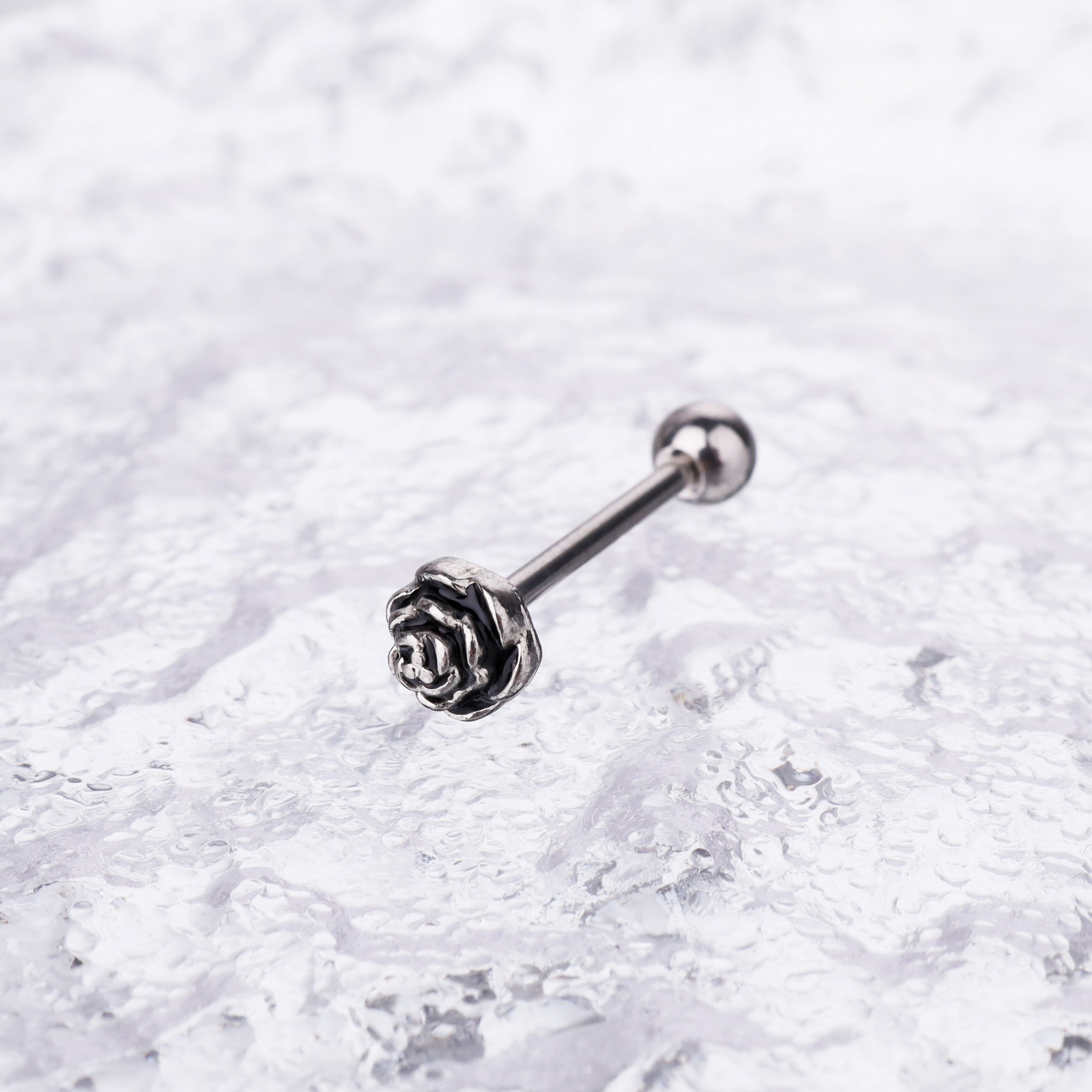 3D Rose Sterling Silver Tongue Stud