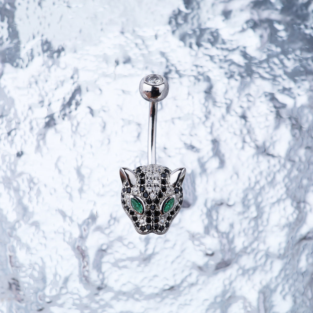 Leopard Head CZ S925 Sterling Silver Belly Ring
