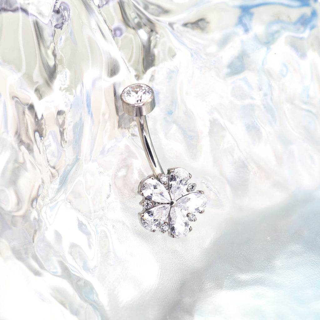 Cherry Blossom Titanium CZ Belly Ring