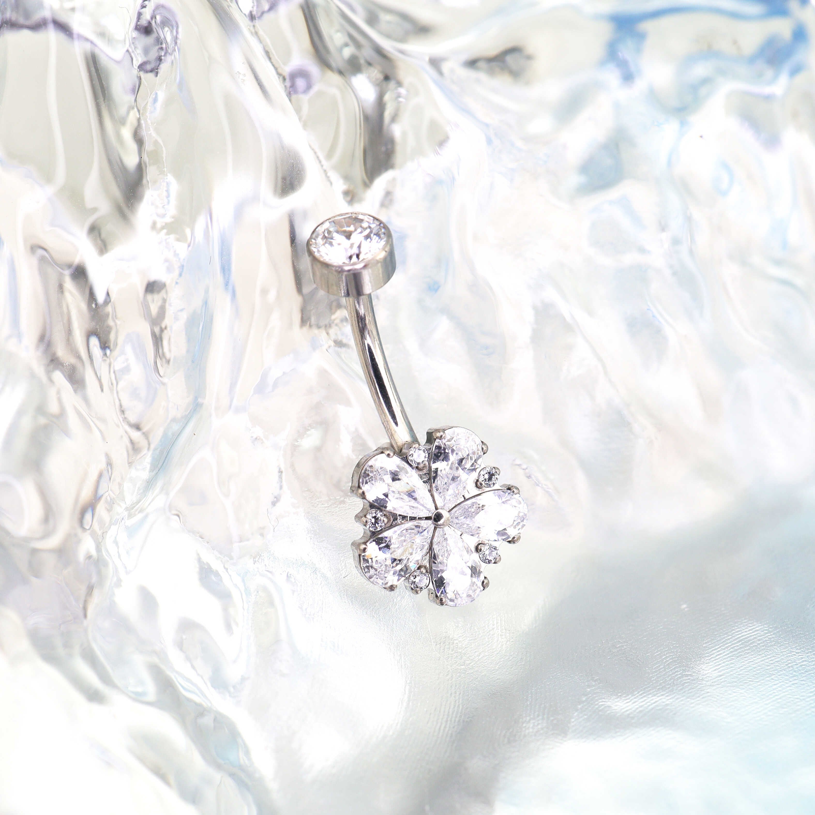 Cherry Blossom Titanium CZ Belly Ring