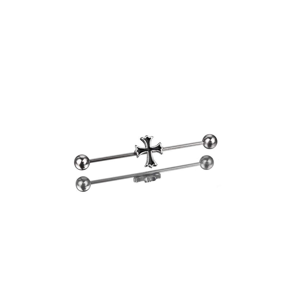 Black & White Cross Stainless Steel Industrial Barbell