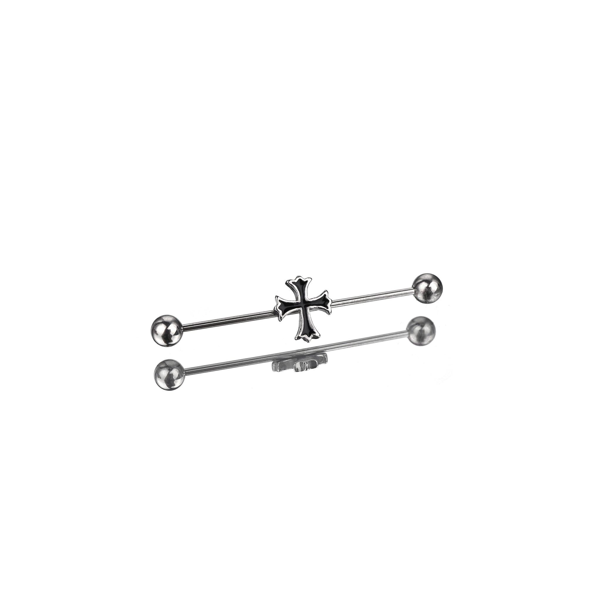 Black & White Cross Stainless Steel Industrial Barbell