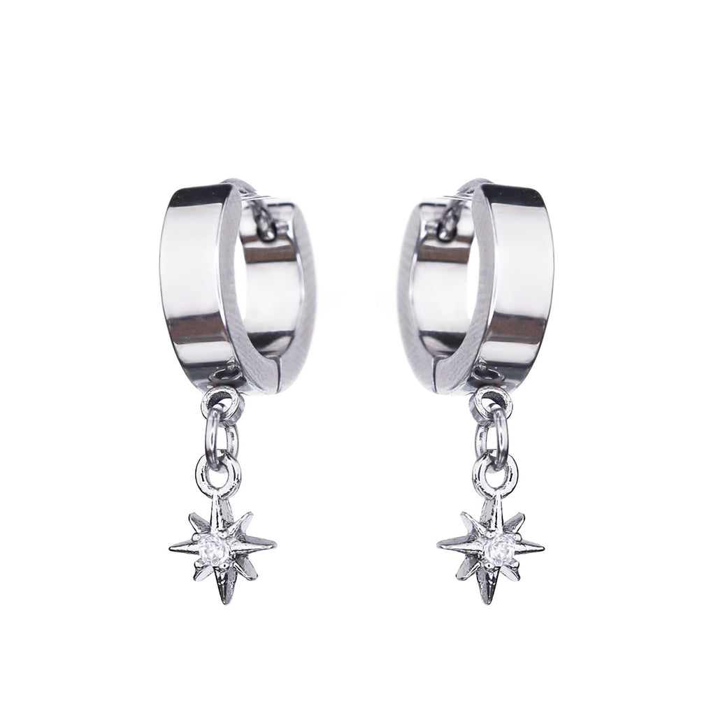CZ Octagram Stainless Steel Earrings